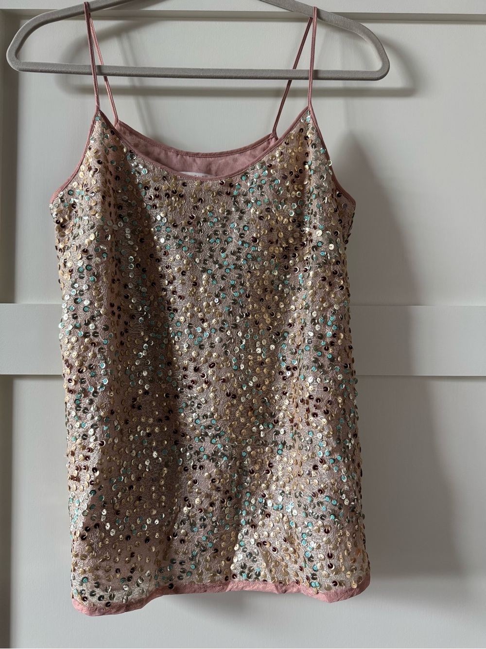 Sequined Pink Spaghetti Strap Tank Top